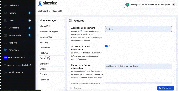 Paramètres des devis